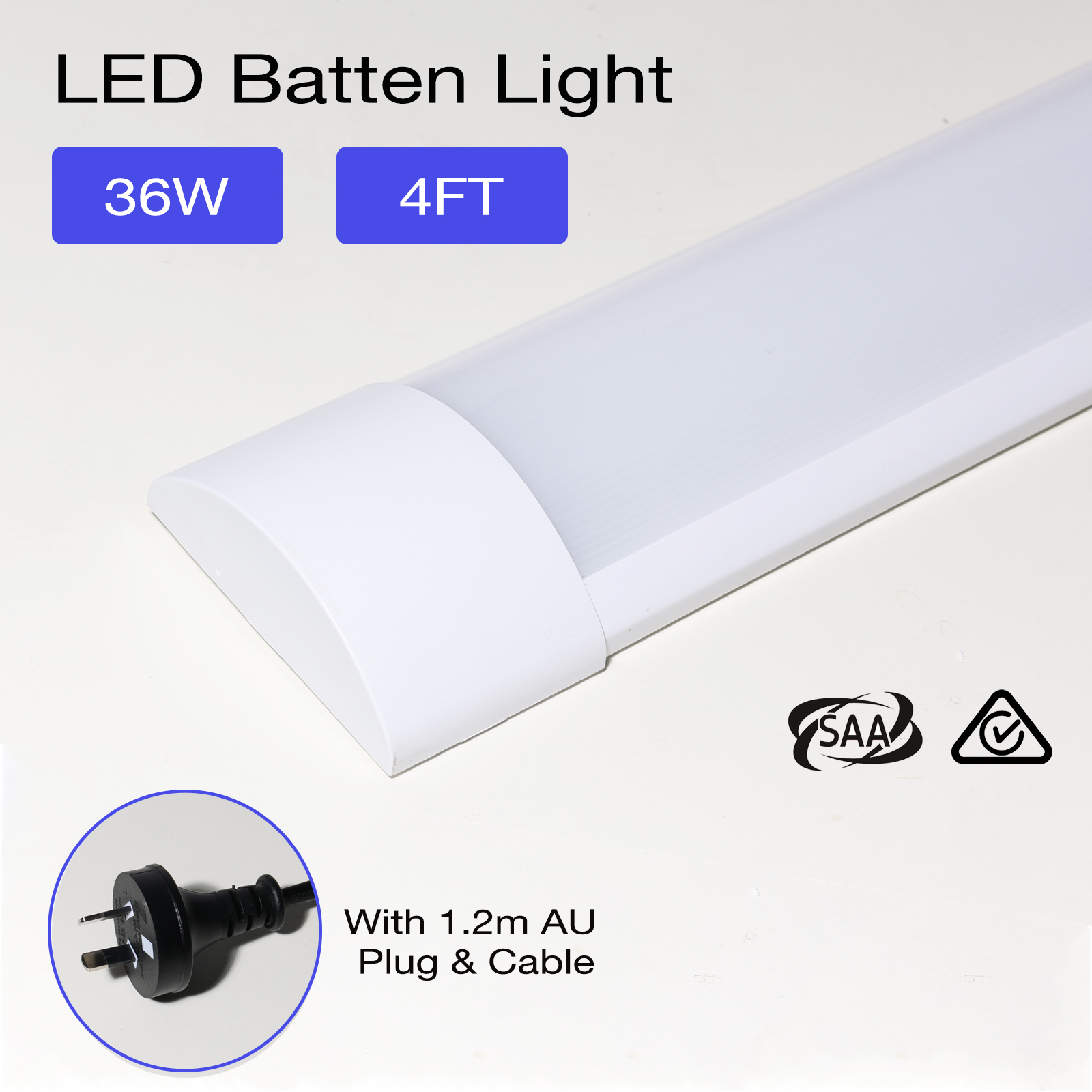 thumbnail image 2 of 4-Pack America.deals 4ft LED Batten Lights – 36W, 6500K Daylight, White Aluminum, Ceiling/Semi-Flush 2 of 5